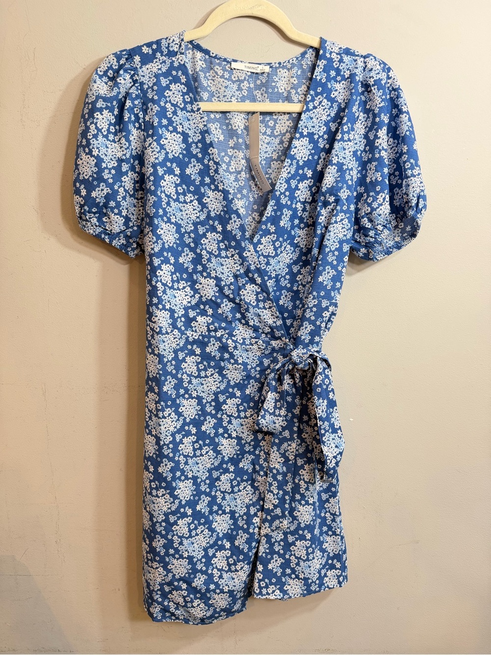 NWT Timing blue white mini wrap dress size large L